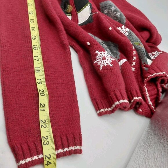 Croft & Barrow Cardigan Christmas Sweater Size Medium Red Snowman Birdhouse - Picture 6 of 12